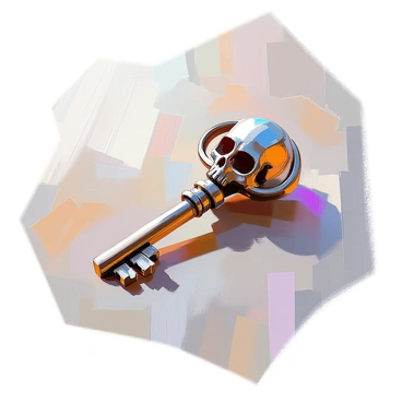 An antique key with a handle shaped like a tiny skeleton