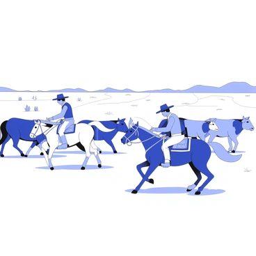 Cowboys guiding cattle on horseback during a vibrant cattle round-up.