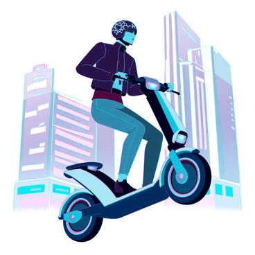 A stylish rider on a scooter bike wearing high-fashion attire