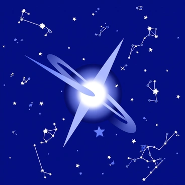 A pulsar is situated in the night sky, emitting distinct beams of light in a rhythmic pattern. Surrounding the pulsar are various recognizable constellations, with star formations clearly defined. The stars are depicted with varying sizes, adding depth to the scene. The pulsar stands out prominently, casting its beams towards the constellations nearby, creating a sense of movement and dynamism in the vastness of space.