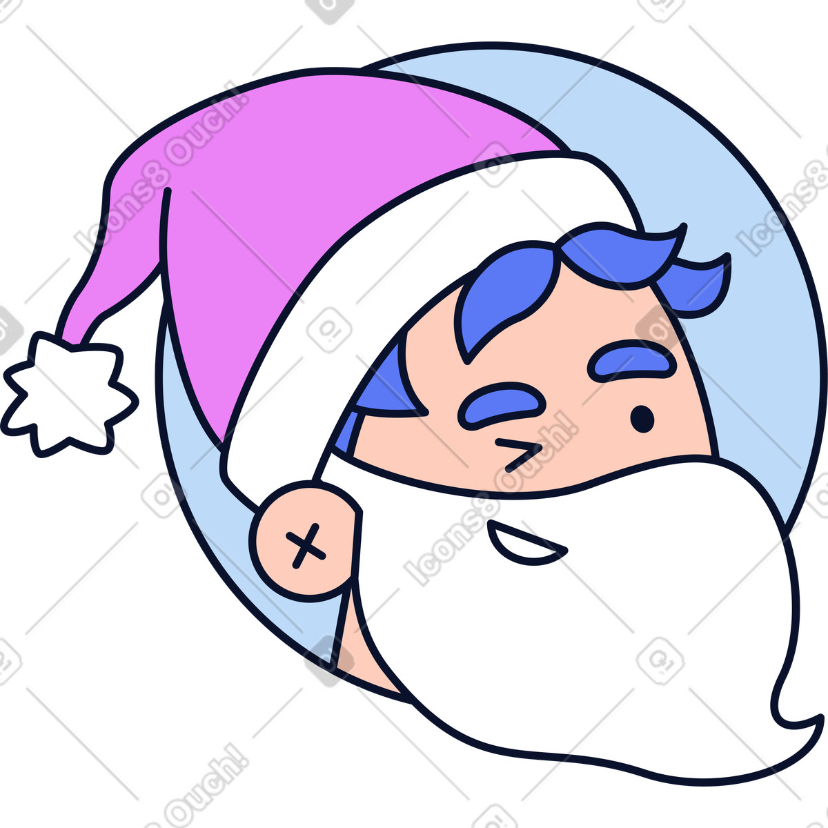 Uomo con cappello da babbo natale e barba illustrazione in stile Flexy scarica in PNG, SVG