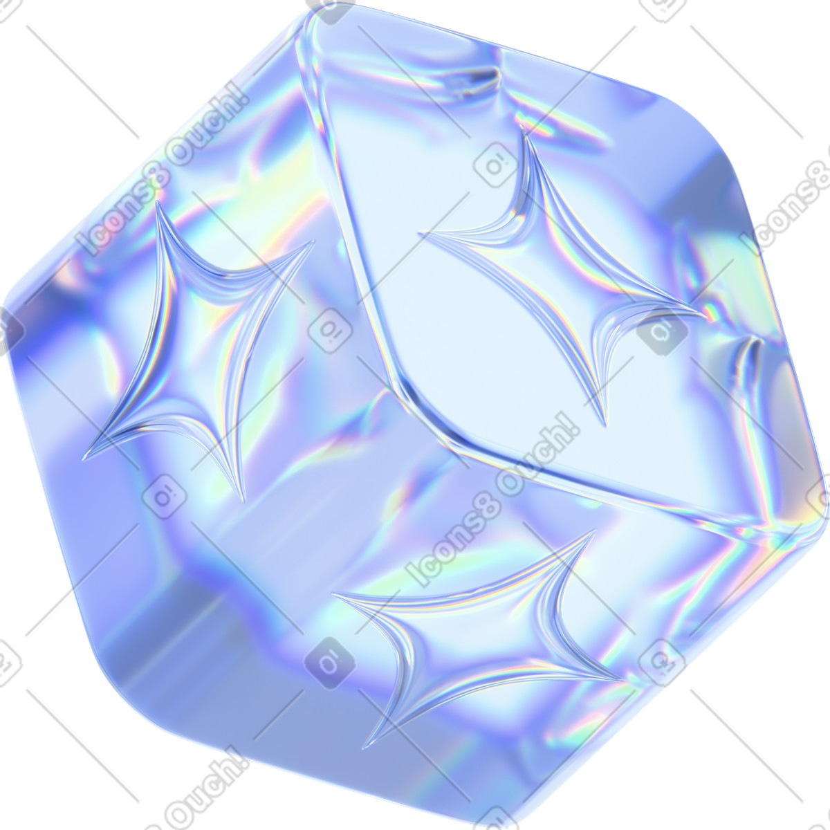 Reflective cube with stars animated illustration in 3D Glassy style download in GIF, Lottie (JSON), AE