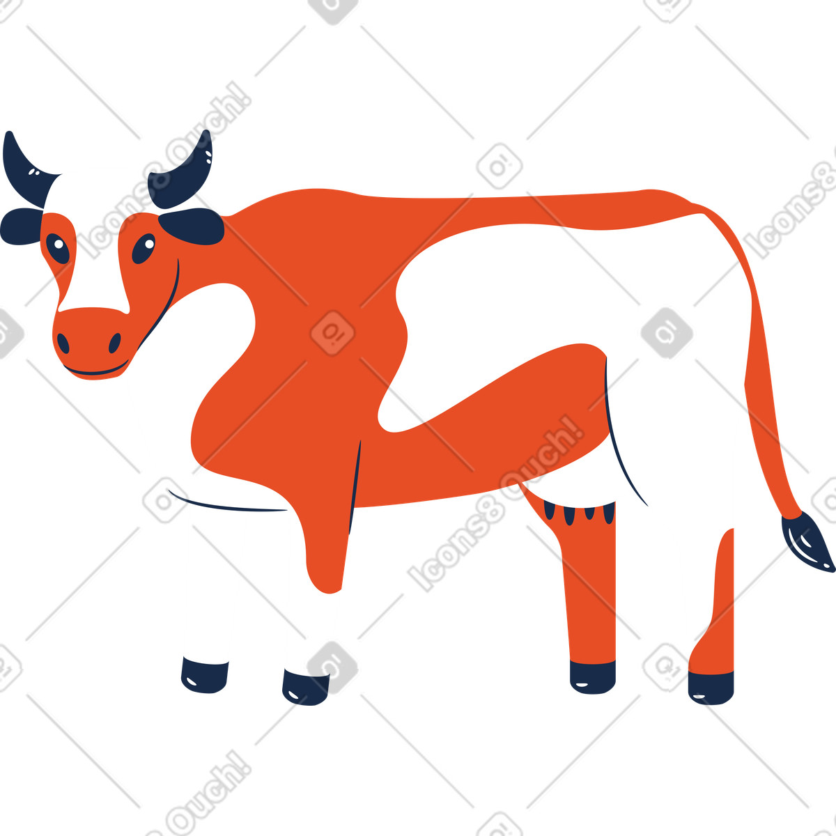 Rote kuh-Illustration im Flame-Stil als Download in PNG, SVG