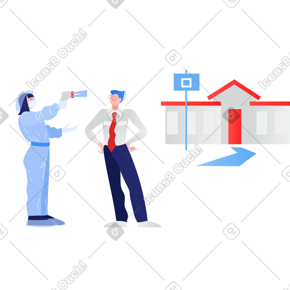 Checking temperature with non-contact thermometer illustration in Clip style download in PNG, SVG