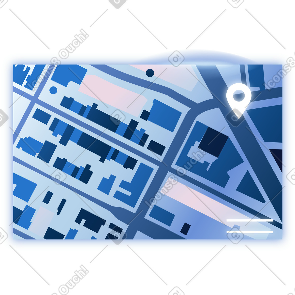 Dimension 스타일의 Geolocation tracking interface displaying urban map layout and destination marker 일러스트레이션 PNG, SVG 다운로드