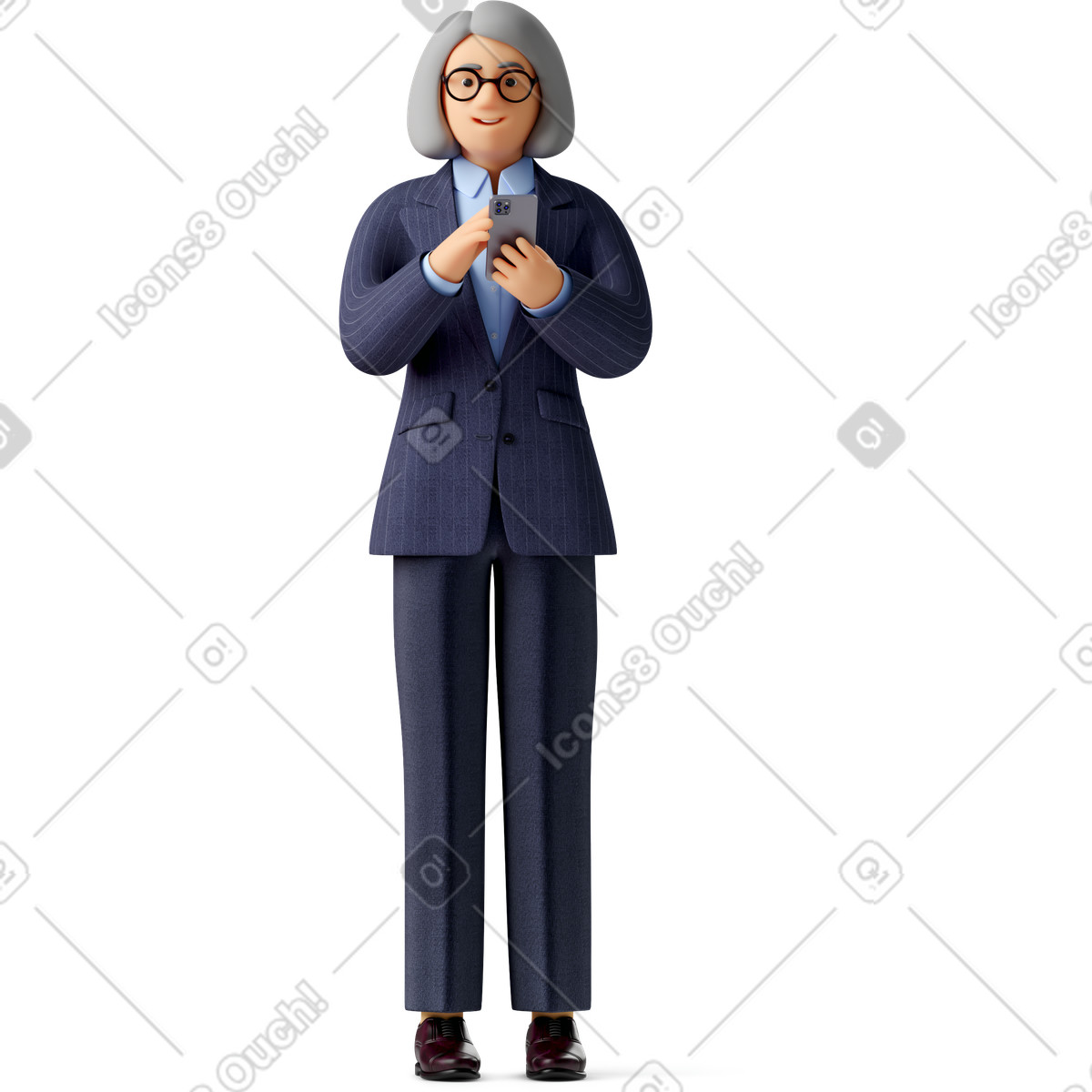 3D Business スタイルの 正直に見える電話で正装と眼鏡の古い実業家 のイラストをPNG、SVG形式でダウンロード