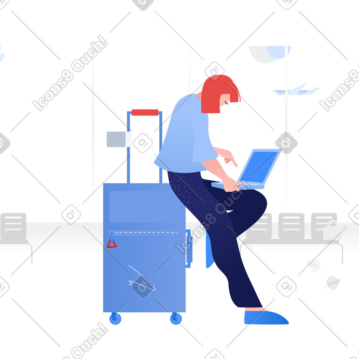 Working from airport illustration featuring clipart images available for download in PNG
