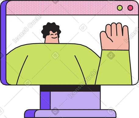 Man in the monitor with a greeting PNG, SVG