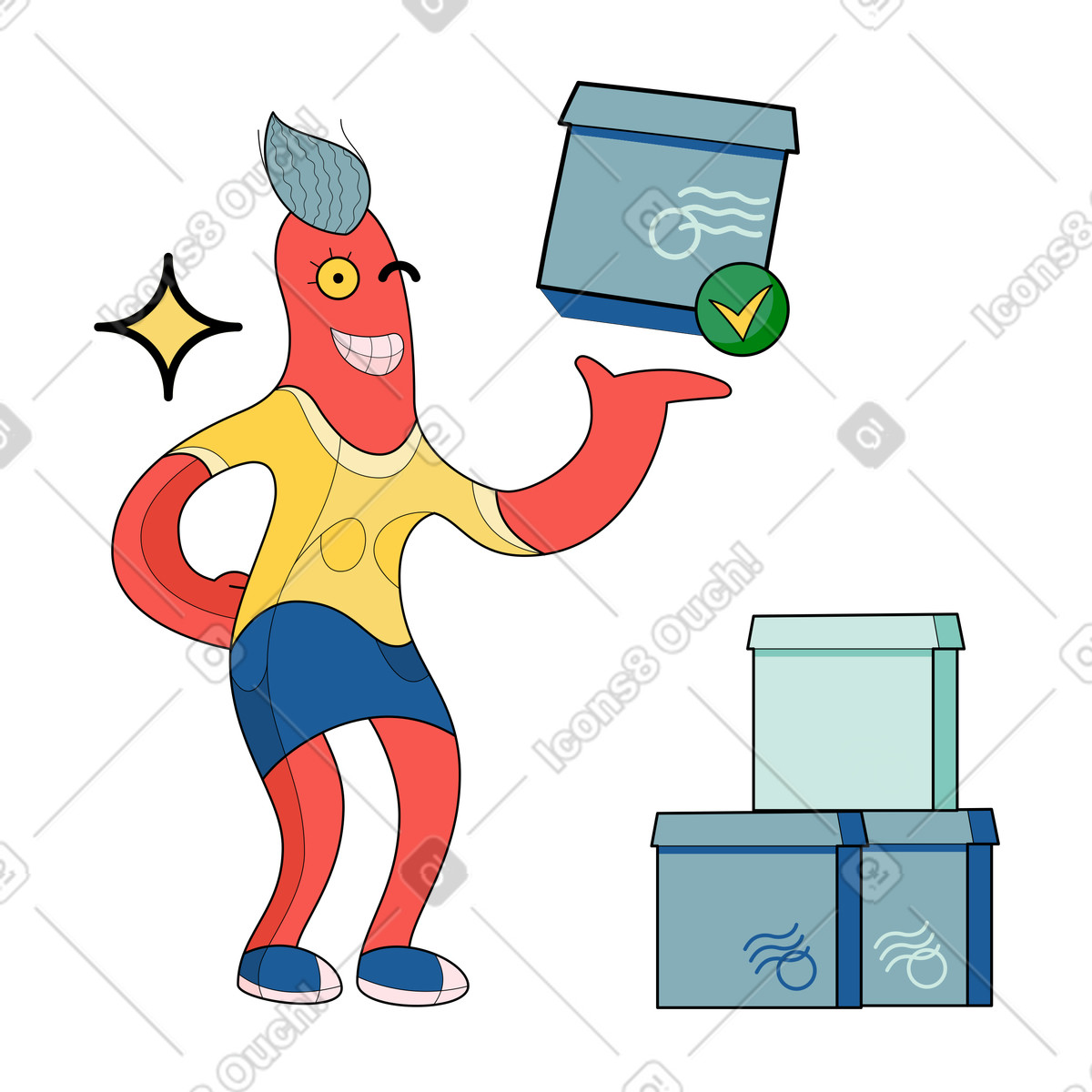 Surr スタイルの Holding parcel with checkmark, Order fulfillment and package delivery のイラストをPNG、SVG形式でダウンロード