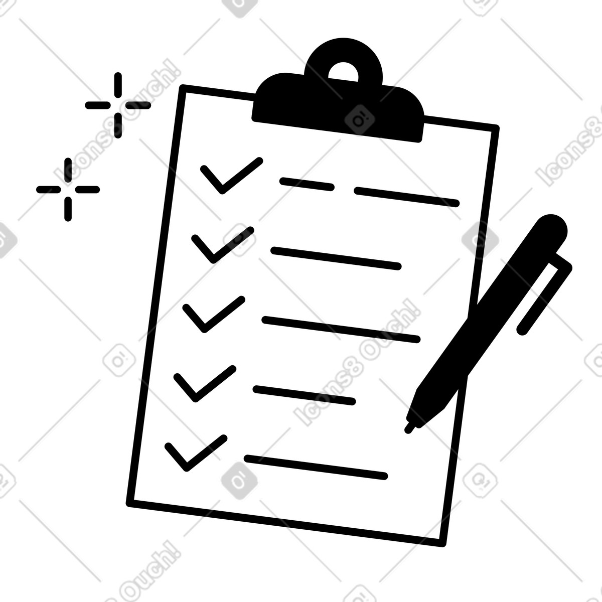 Иллюстрация Task list clipboard and pen marking completed goals priorities в стиле Notion Line Art — скачать в форматах PNG, SVG