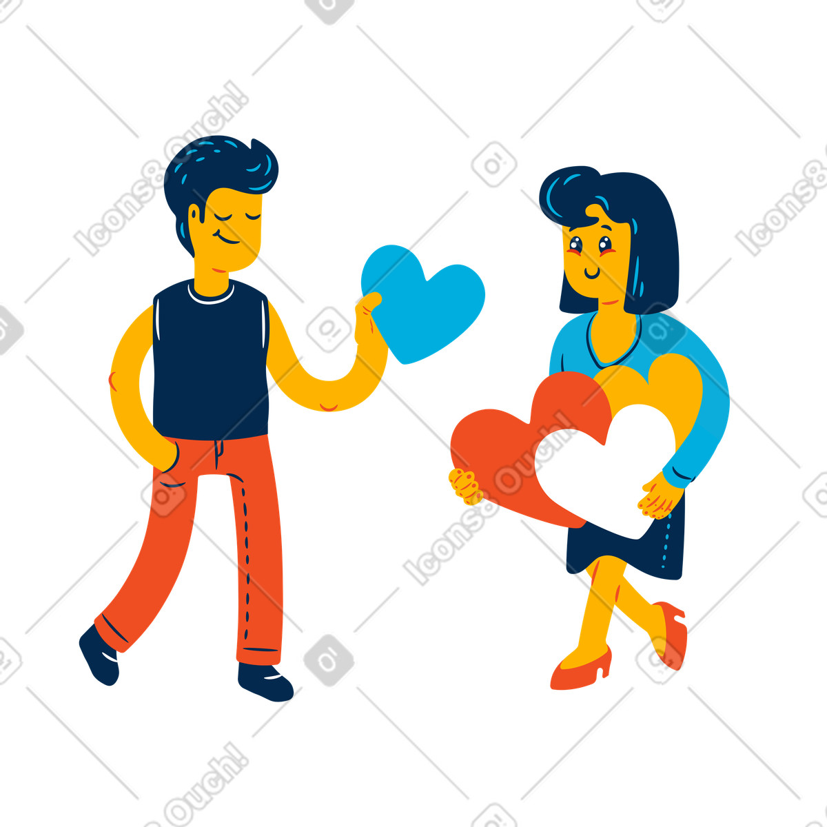 下载 Flame 风格的 Romantic couple exchanging love, Affection and emotional connection 插画，支持 PNG、SVG 格式
