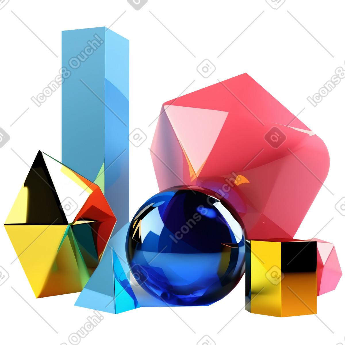下载 3D Construction 风格的 具有几何形状的多彩抽象构图 插画，支持 PNG、SVG 格式