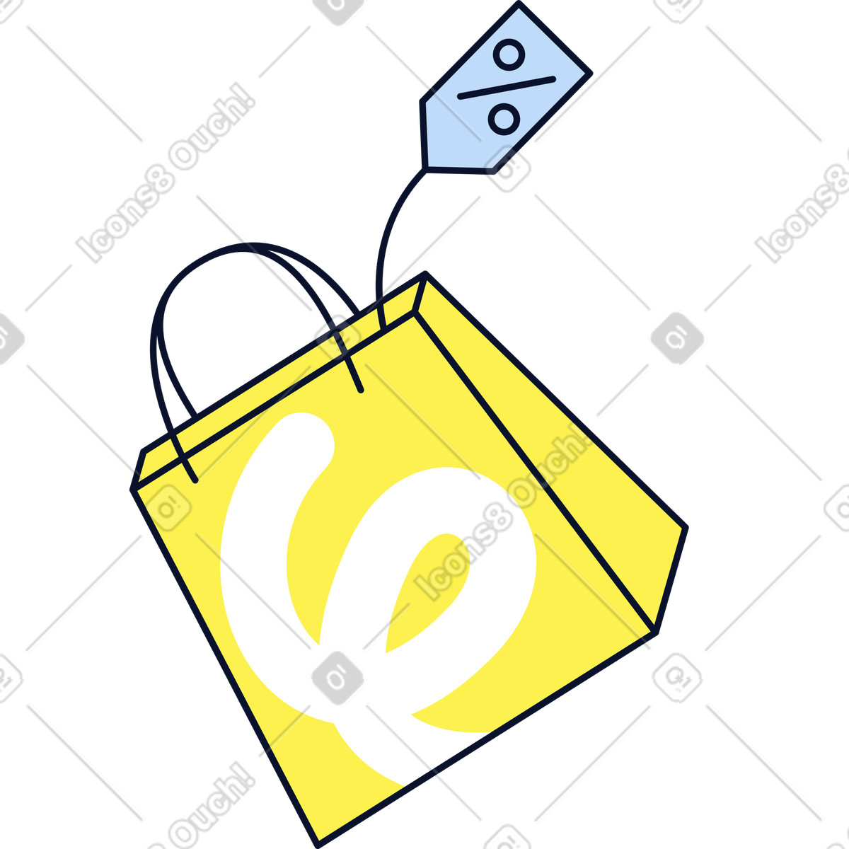 Ilustración Bolsa de compras con etiqueta oferta en estilo Flexy a descargar en PNG y SVG