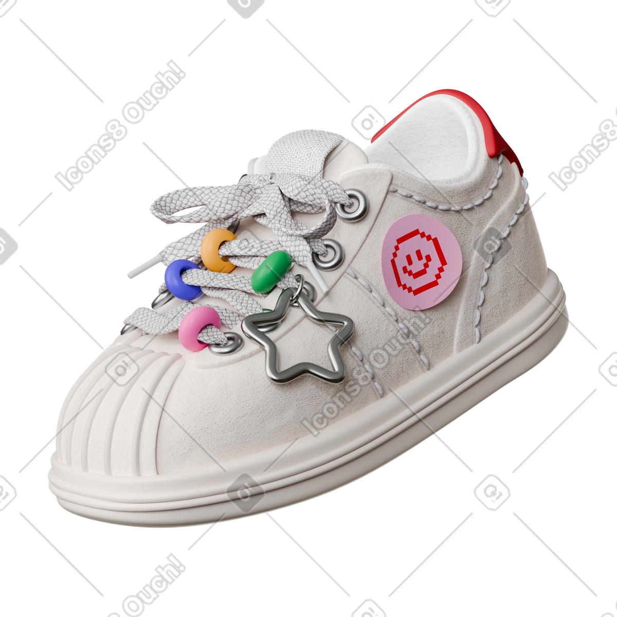 下载 3D Stickle 风格的 饰有吊饰的运动鞋 插画，支持 PNG、SVG 格式