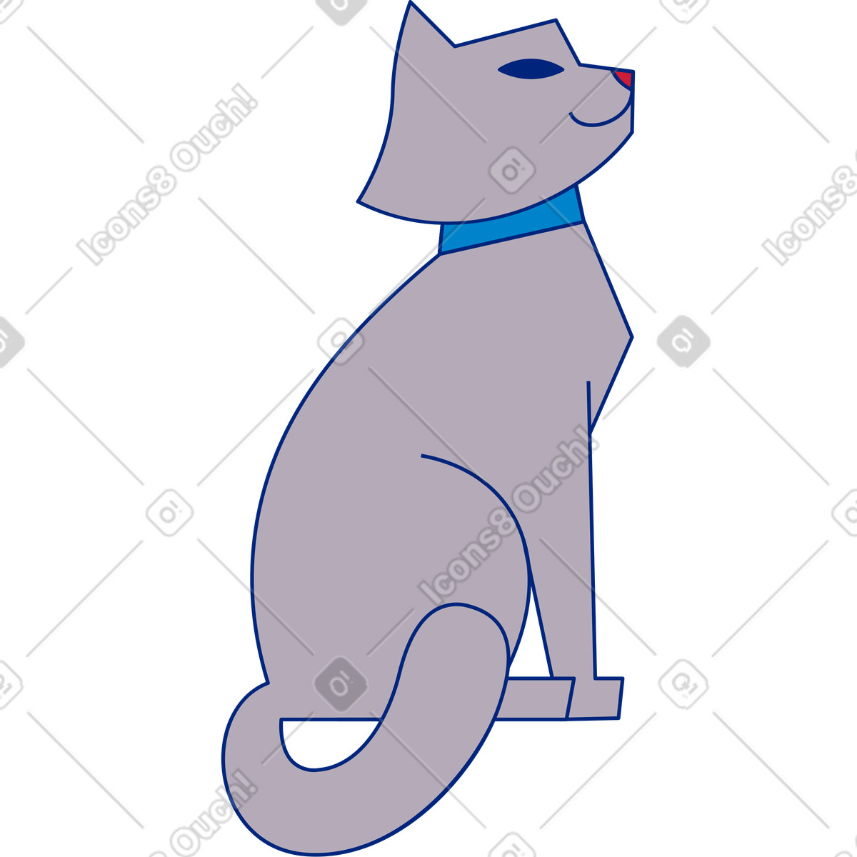 Gray cat sitting illustration in Neo-Sakura style download in PNG, SVG