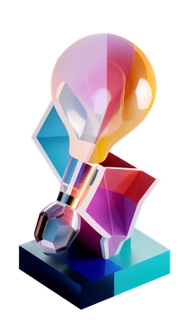 A colorful light bulb with geometric shapes - 3D Construction style illustration