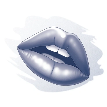 A close-up of a pair of lips. The lips are slightly parted, showcasing a smooth texture. They have a glossy finish that catches the light. The surrounding skin is soft, emphasizing the shape and fullness of the lips. In the background, there are hints of an abstract pattern that resembles the flowing contours of sand dunes. The overall composition draws attention to the lips as the central focus.