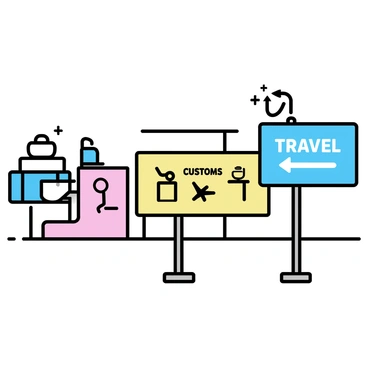 A collection of captivating customs and travel signs in various languages at an airport.
