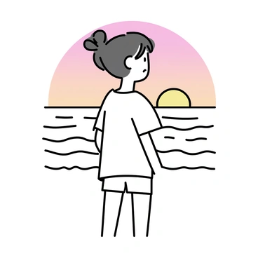 A person with a messy hair bun watching the sunrise at the beach