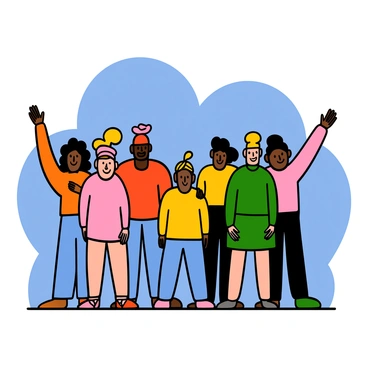A giant equal sign formed by a diverse group of people standing side by side. The individuals represent different genders, with a mix of light-skinned, dark-skinned, and medium-skinned individuals. Each person is wearing unique clothing that reflects their individual style, including colorful shirts, dresses, and accessories. They are standing with their arms raised, showing a sense of unity and togetherness. The background is a simple outdoor setting with a clear blue sky, emphasizing the focus on the equal sign created by the group.