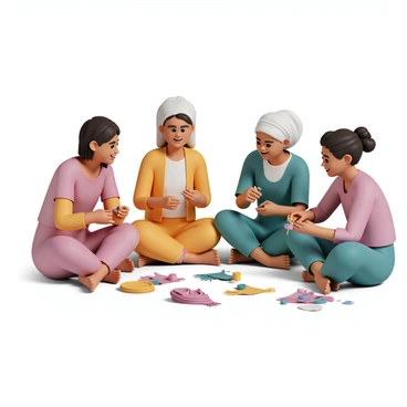 Immigrant women gathered in a sewing circle, sharing stories and laughter