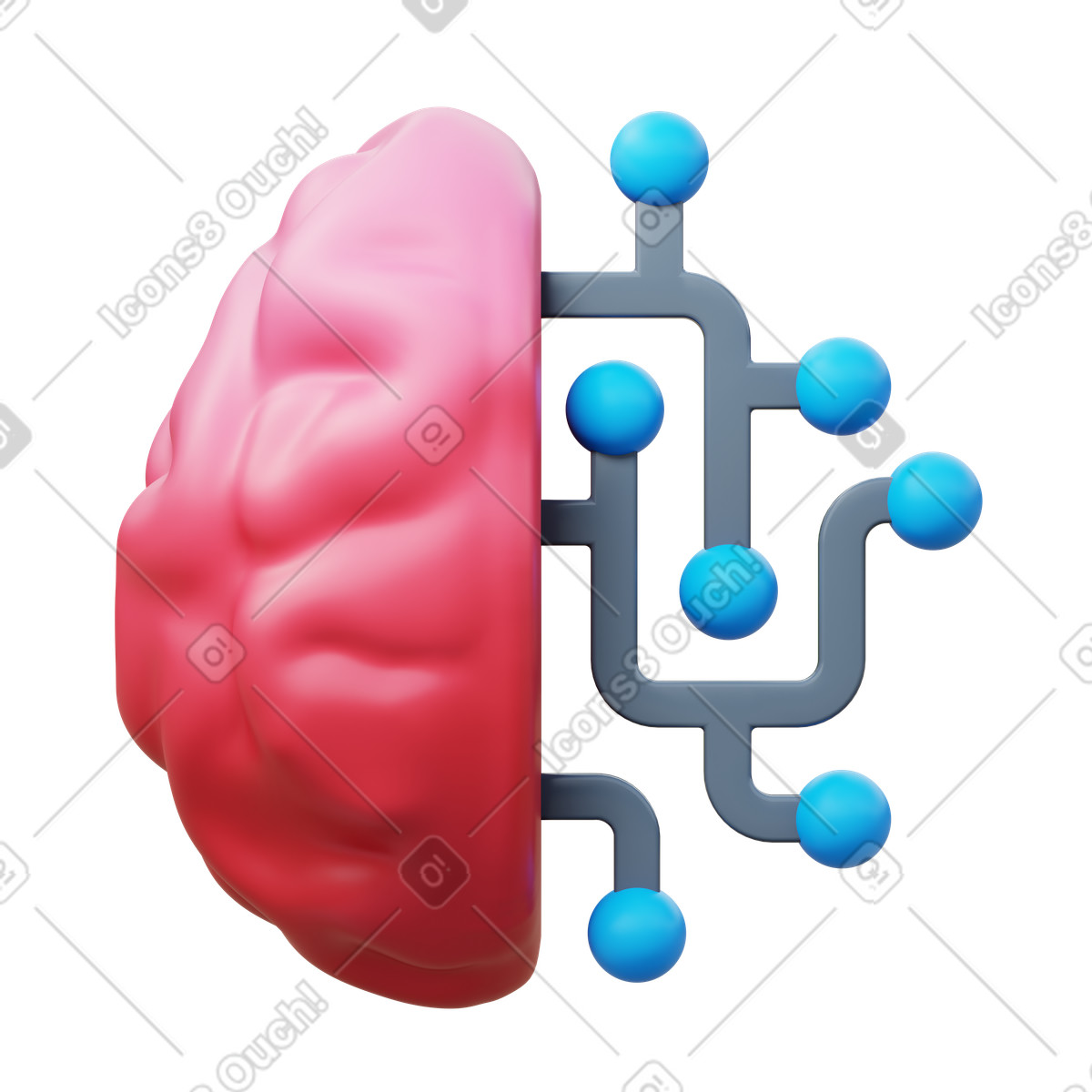 Brain with circuits, Artificial intelligence animated illustration in GIF, Lottie (JSON), AE