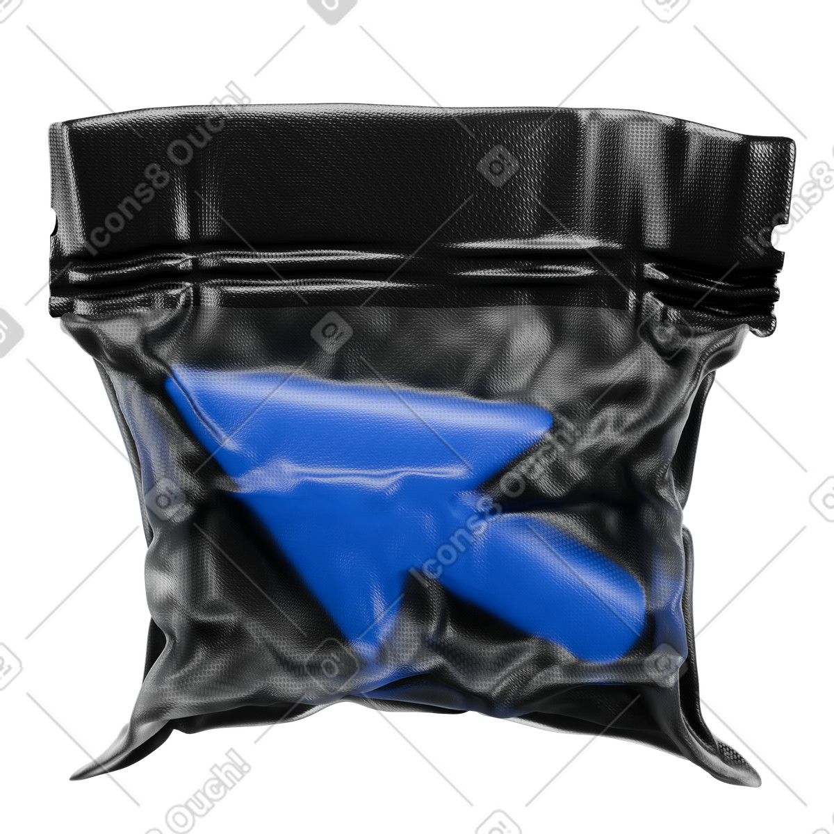 Blauer cursor in schwarzem kunststoff eingewickelt, kreatives digitales konzept-Illustration im 3D Wrap-Stil als Download PNG, SVG