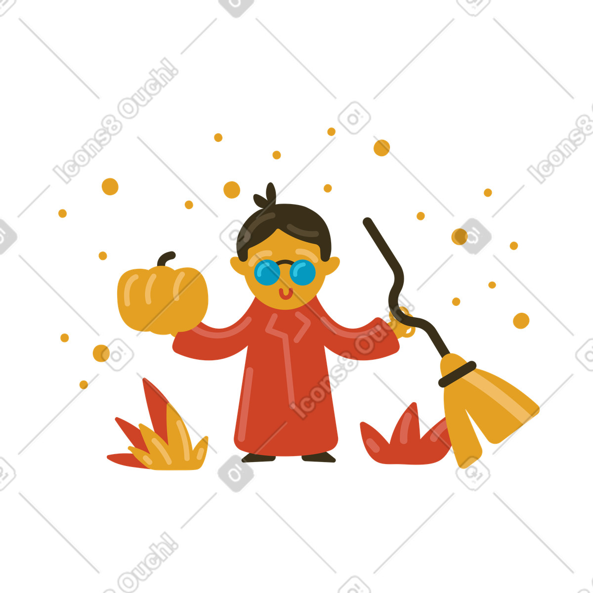 Zauberer mit besenstiel-Illustration im Arabica-Stil als Download in PNG, SVG