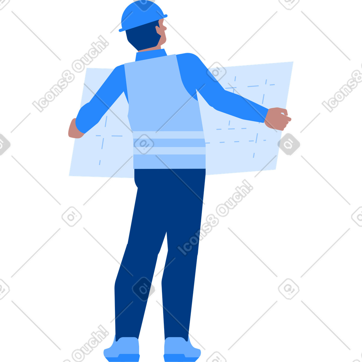 Builder in helmet holds drawing illustration Urban style download PNG, SVG
