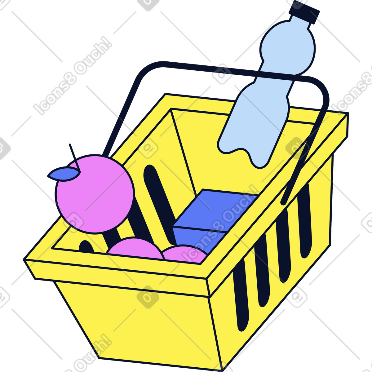 Shopping cart with groceries illustration in Flexy style download in PNG, SVG