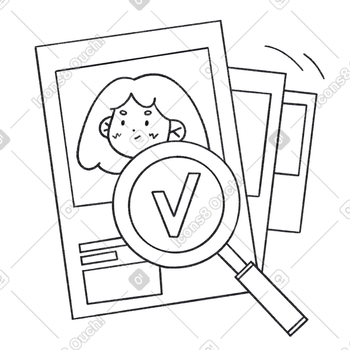 Lupenglas sucht neue mitarbeiter-Illustration im Bonbon Line-Stil als Download in PNG, SVG