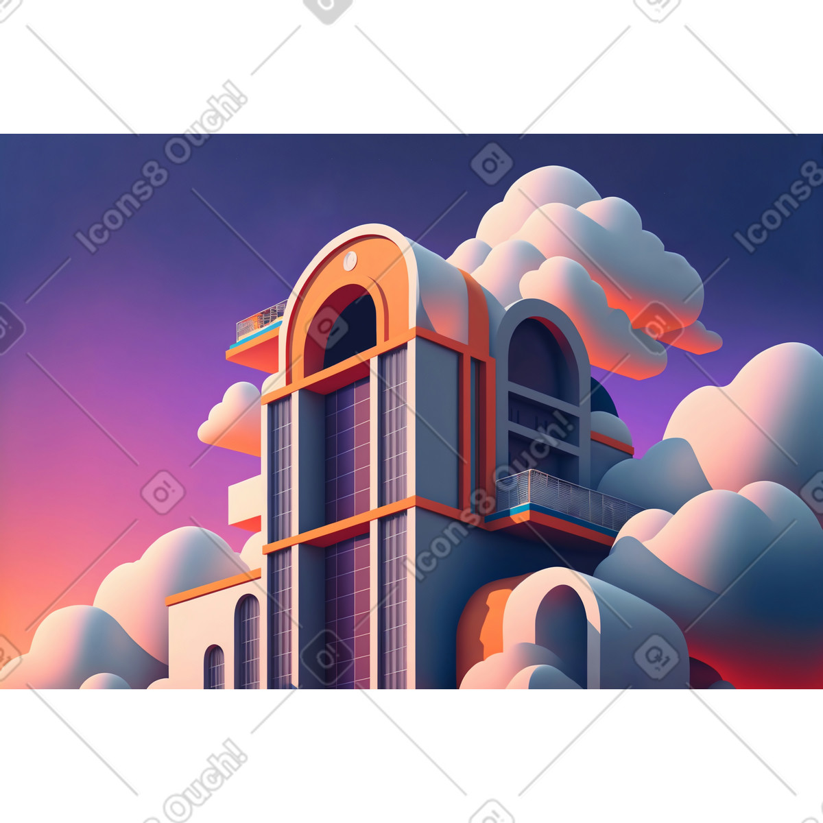 Ilustración Edificio futurista de dibujos animados en 3d estilo Experimental a descargar PNG y SVG