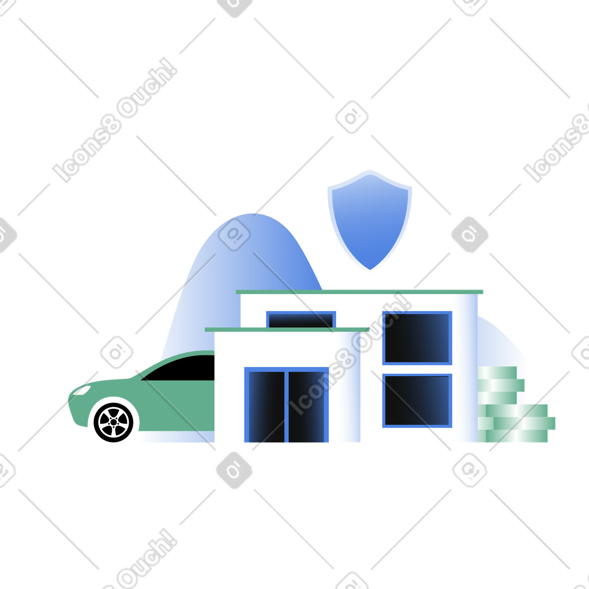 下载 Network 风格的 汽车和房屋财产保险 插画，支持 PNG、SVG 格式