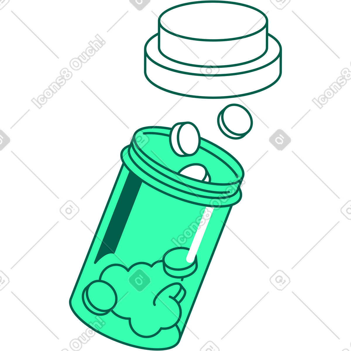 Ilustración Frasco de pastillas abierto en estilo Storyline a descargar en PNG y SVG
