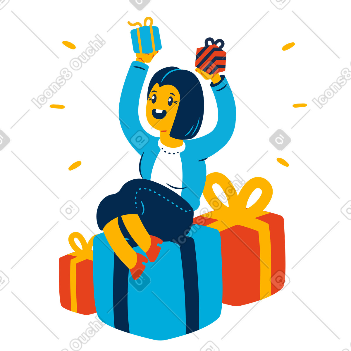 Illustration La femme a reçu beaucoup de cadeaux dans le style Flame à télécharger aux formats PNG, SVG