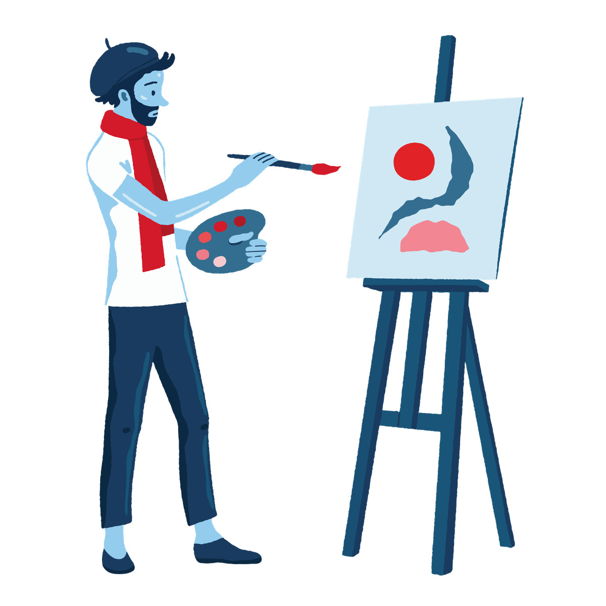 Cherry 스타일의 Man painting an abstract composition on canvas 일러스트레이션 PNG, SVG 다운로드