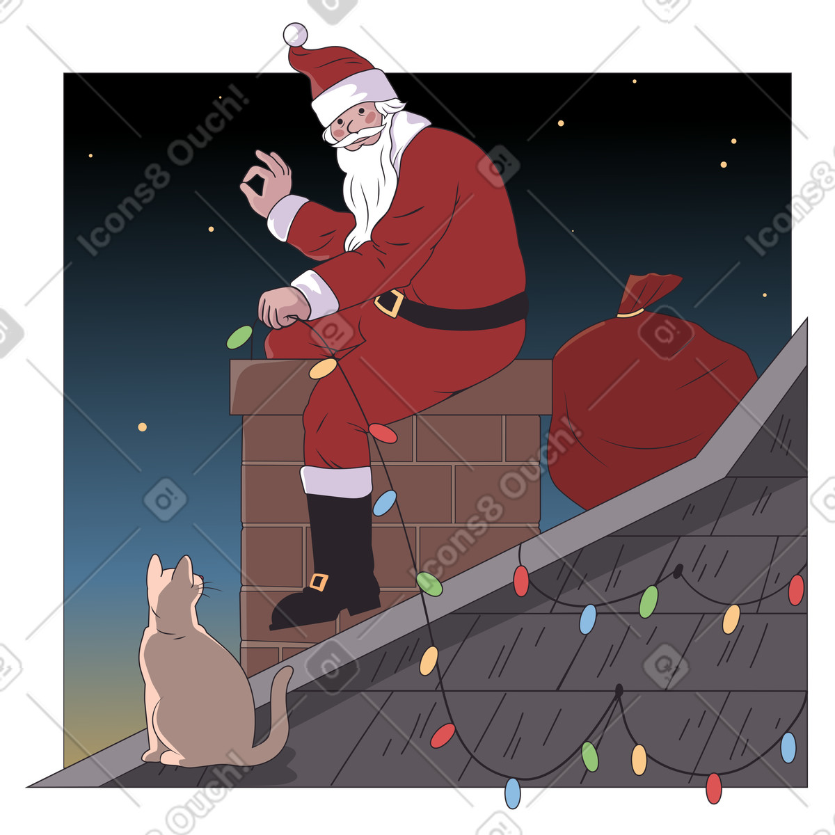 La magia di babbo natale illustrazione in stile Eastwood scarica in PNG, SVG