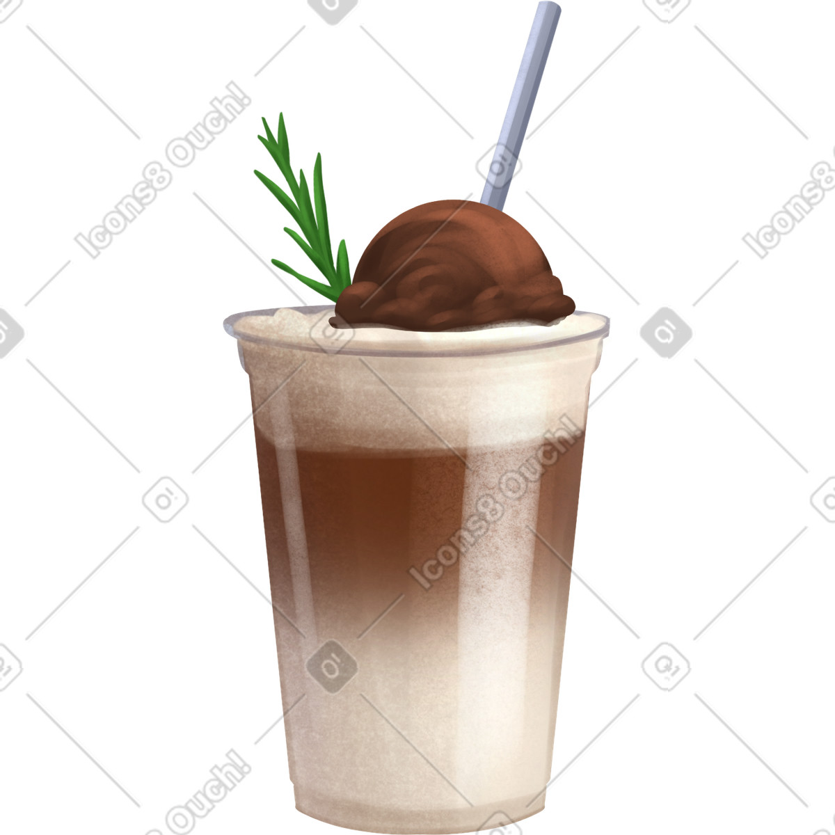 Chocolate drink with ice cream illustration in Demure style download in PNG, SVG