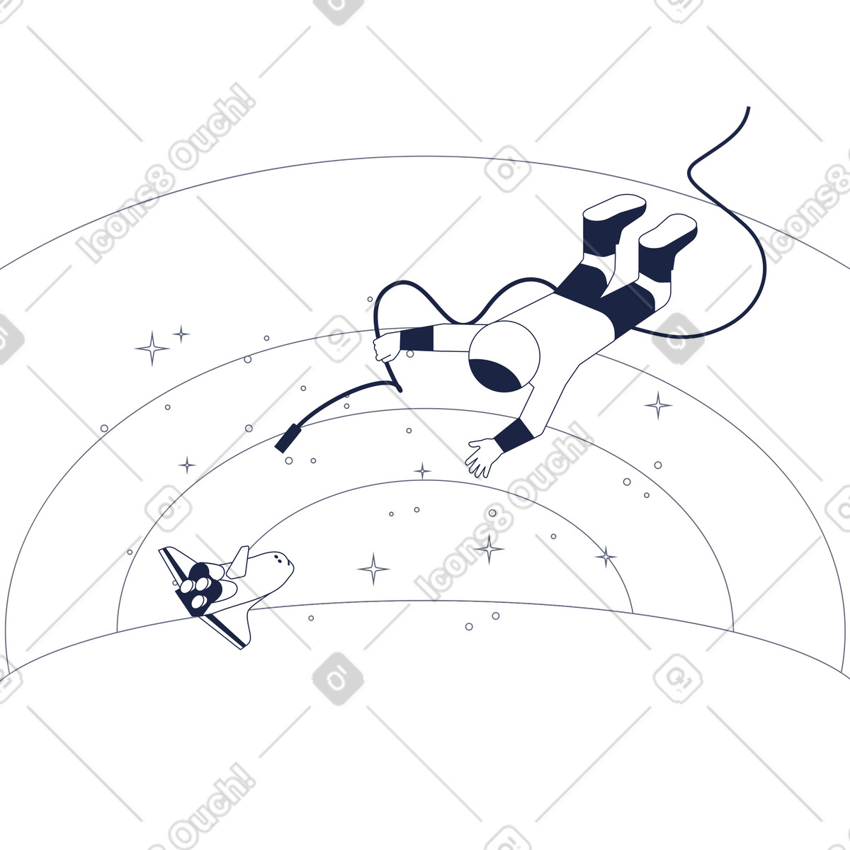 Urban Line スタイルの Astronaut floating away from spaceship, Lost connection or isolation concept のイラストをPNG、SVG形式でダウンロード