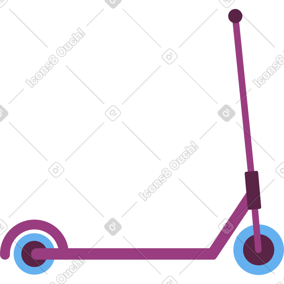 Ilustración Scooter burdeos con ruedas azules en estilo Sammy a descargar en PNG y SVG
