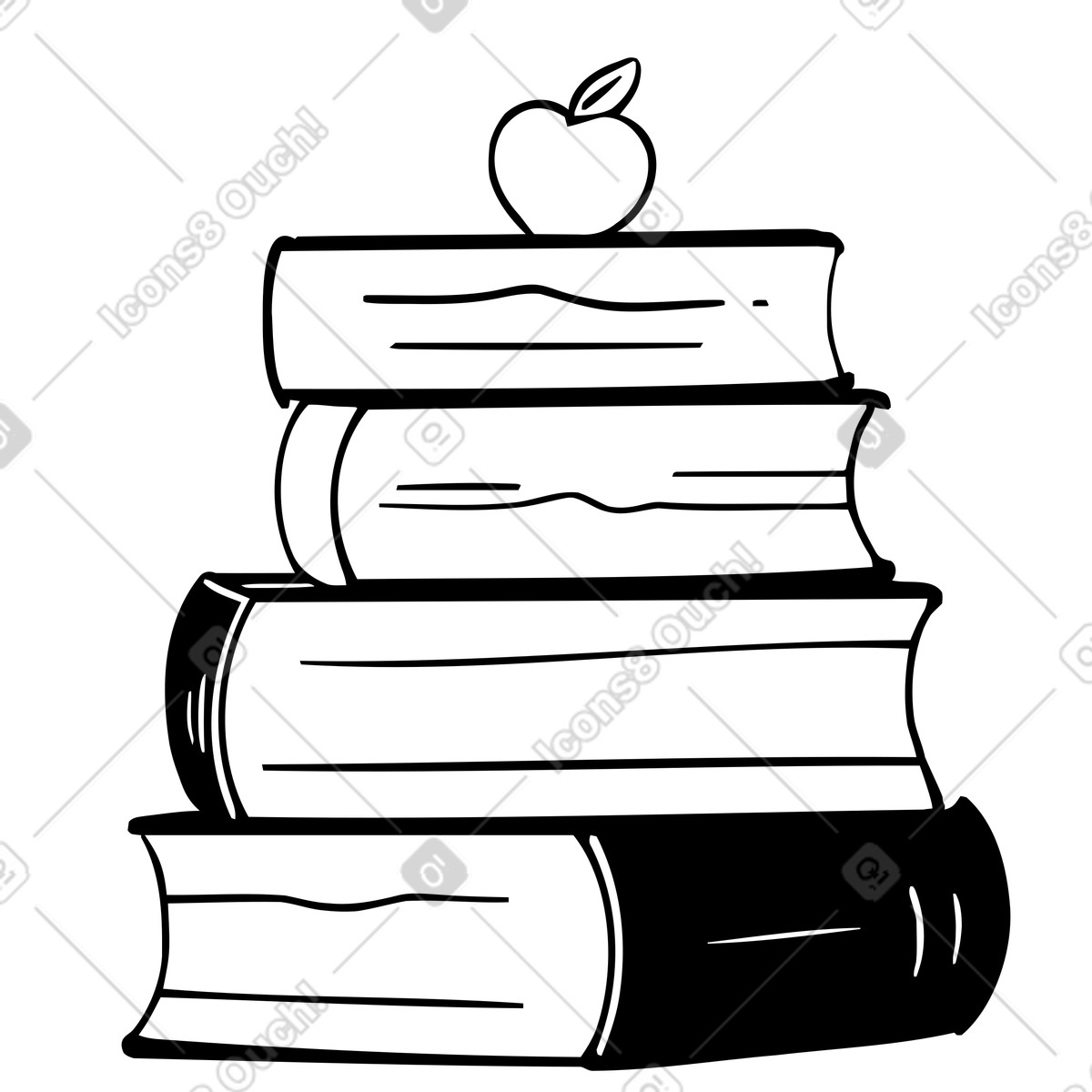 Stack of books with an apple on top illustration clipart image in PNG SVG GIF