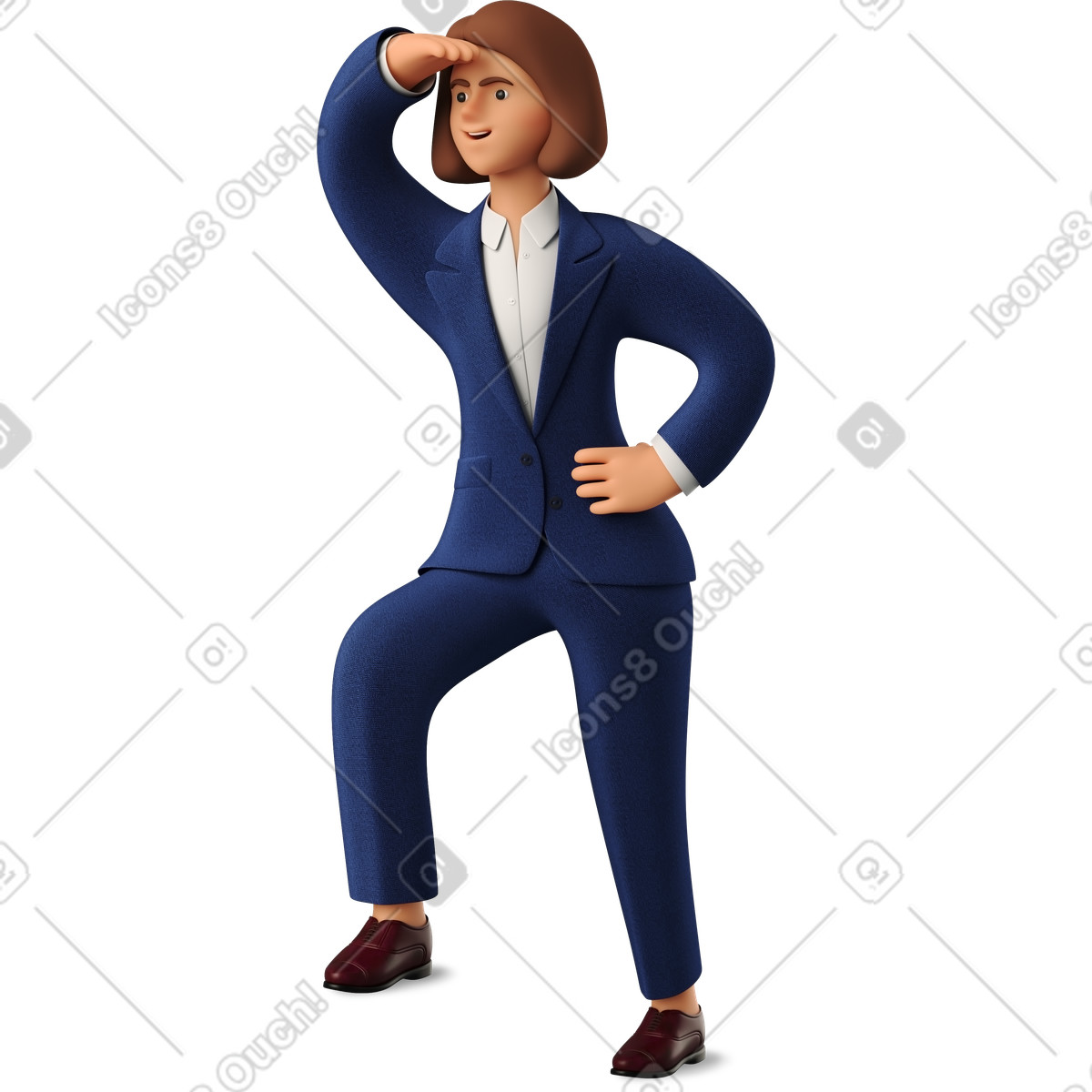 Иллюстрация Businesswoman in blue suit looking into the distance в стиле 3D Business — скачать в форматах PNG, SVG