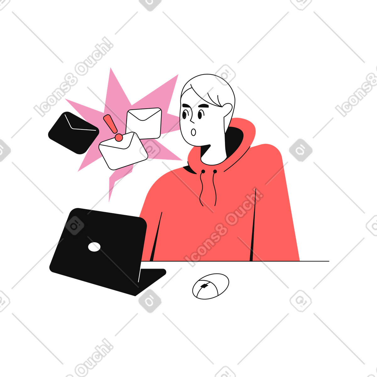 Uomo che riceve lettere di spam illustrazione in stile Experimental scarica in PNG, SVG