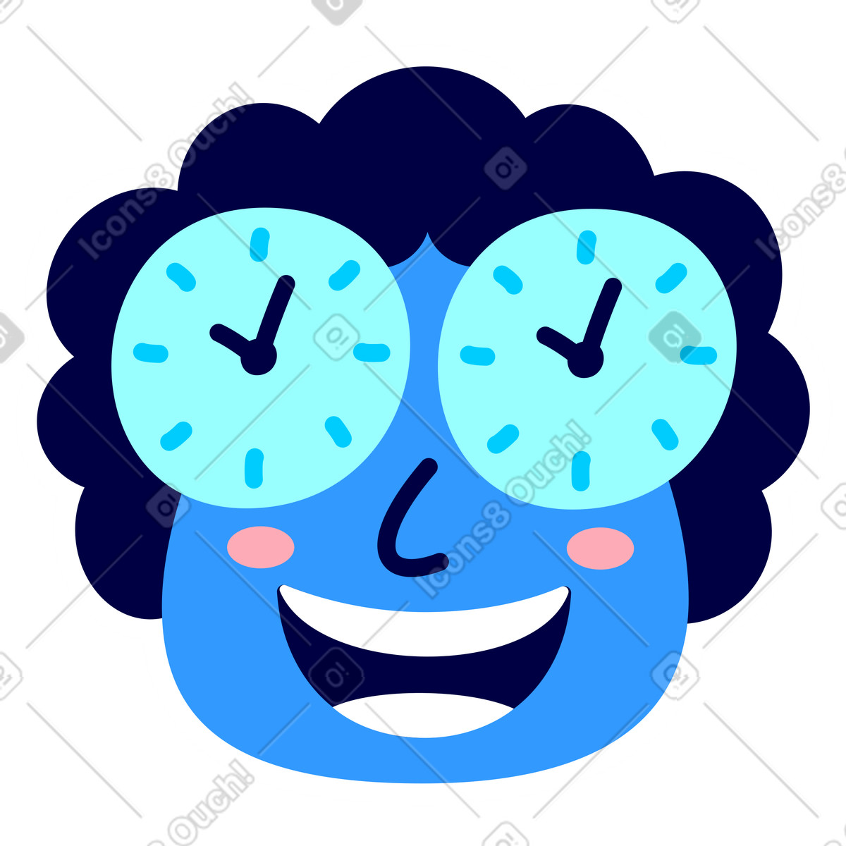 Head with a clock in eyes illustration Rondy Stickers style download PNG, SVG
