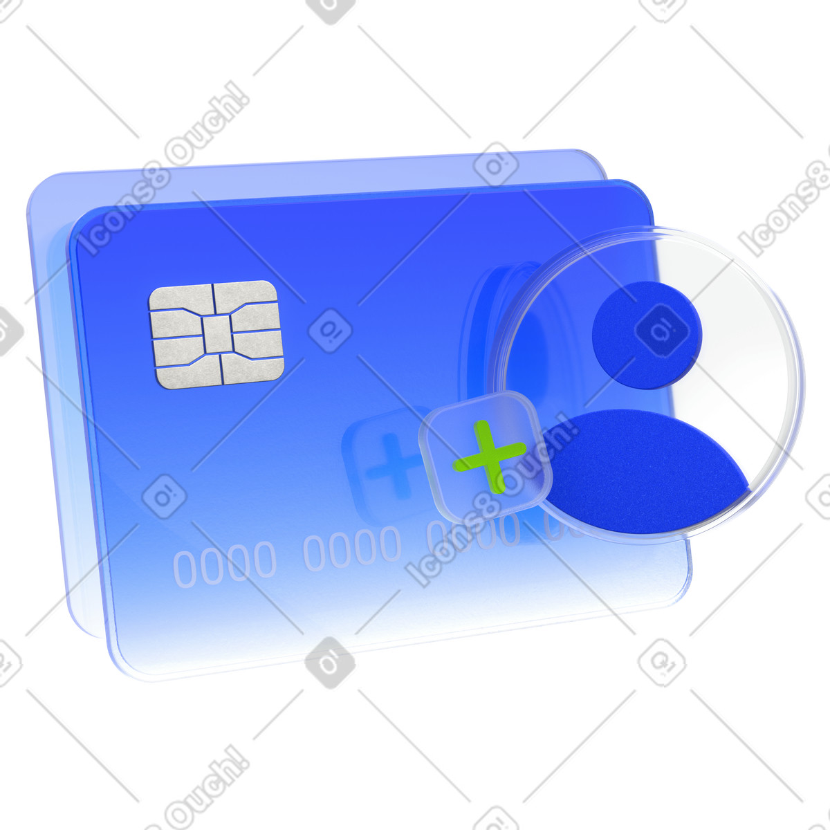 Ilustración Blue credit card with new user icon, Account sharing and holder management en estilo 3D Enterprise a descargar en PNG y SVG