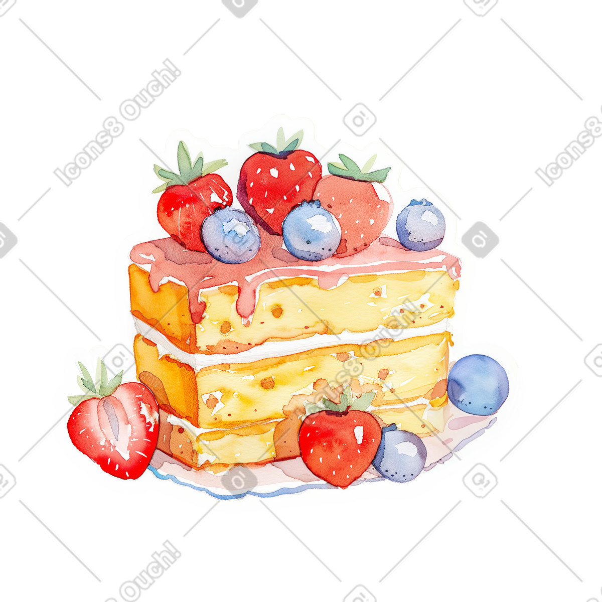 Stück erdbeerkuchen-Illustration im Watercolor-Stil als Download in PNG, SVG