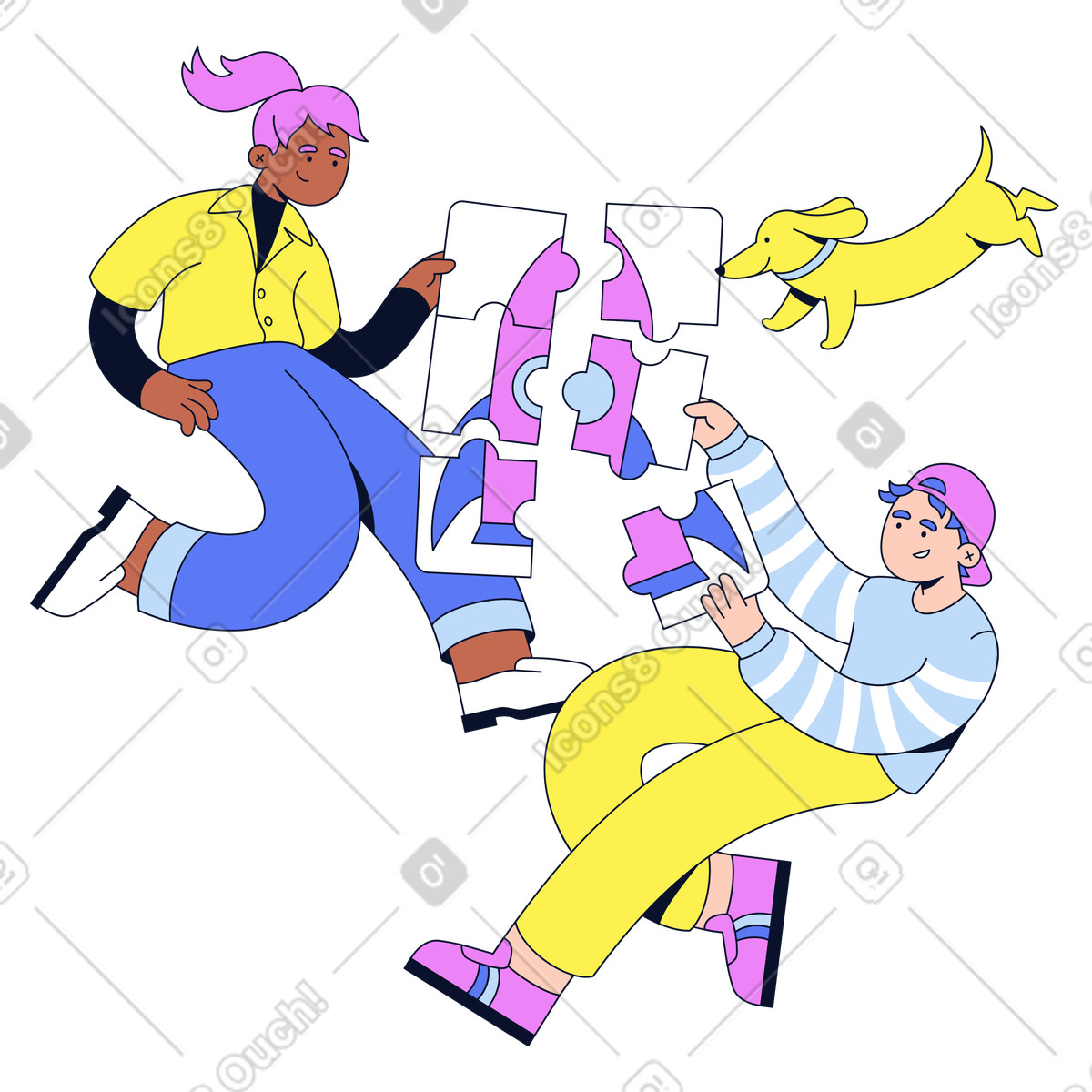 下载 Flexy 风格的 同事们正在合作解决火箭难题 插画，支持 PNG、SVG 格式