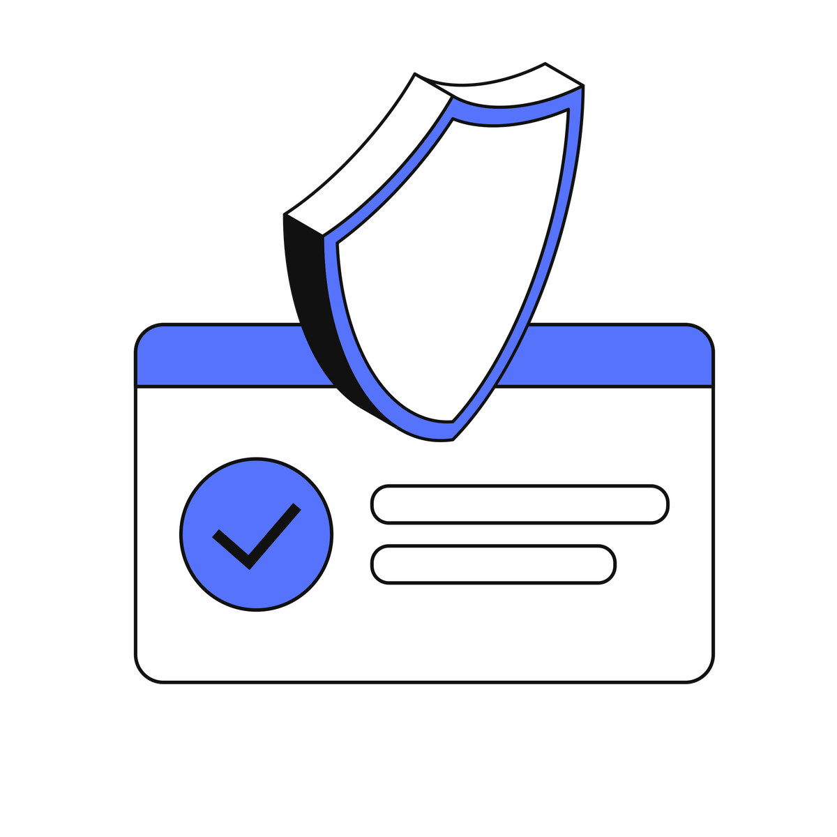 Security shield protecting verified user account with check mark badge illustration in Main style download in PNG, SVG