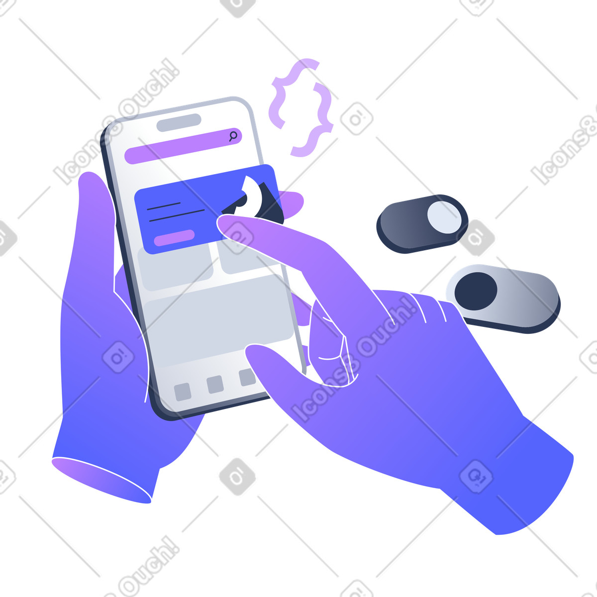 Mobile app interface development illustration in Lucent style download in PNG, SVG