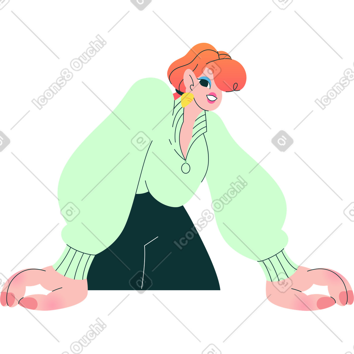 Florid スタイルの ビューアーを見て笑顔の女性 のイラストをPNG、SVG形式でダウンロード